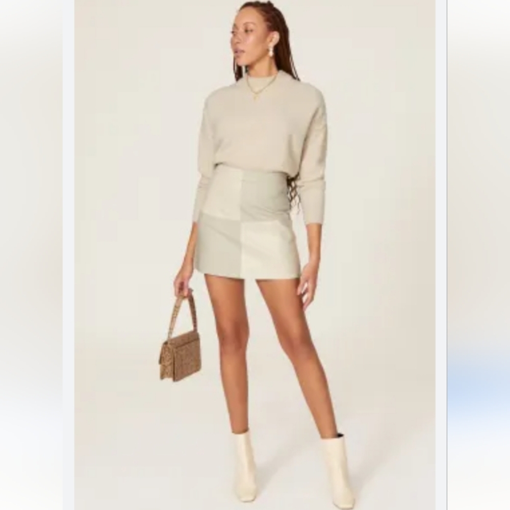 BB Dakota Steve Madden faux leather skirt with scraps color:cream:14